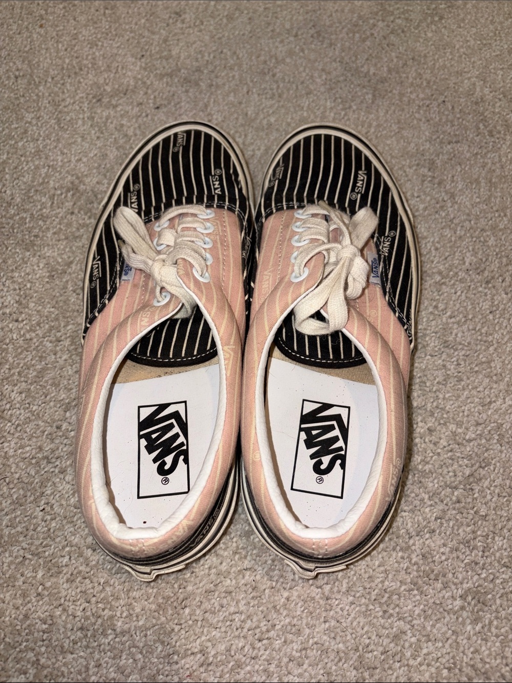 Vans 95 Women’s Pink and Black Pinstripe Low-Top Sneakers